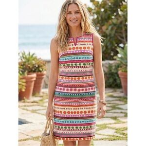 Talbots Pique Sheath Dress 16 Geometric Retro Mod Career Summer Teacher Pink